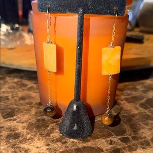 Caramel Brown semi precious tiger eye 14kt gold filled chain pierced earrings